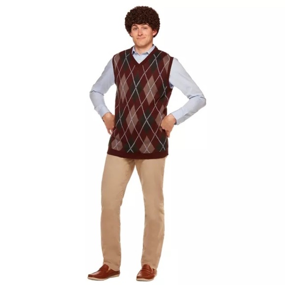 NWT Spirit Halloween Adult OS Dale Doback Stepbrothers Movie Costume Sweater Wig - Picture 1 of 7
